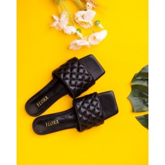 SIMI BLACK CUSHION QUILTED DETAIL FLAT SLIPPERS