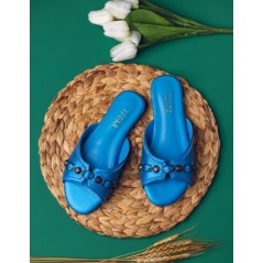 REMY BLUE BUCKLE DETAIL FLAT SLIPPERS